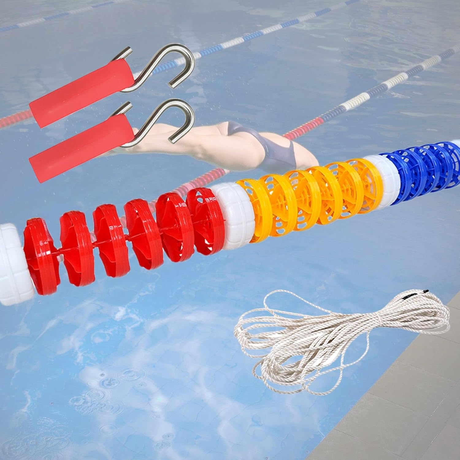 Swimming Pool Lanes Rope Floats, 4 10 21 32 40 50 Feet 62 73 FT In Ground Pool Divider for Shallow and Deep End, Above Ground Pool Boundary Rope Lines/Cords with Hooks (Size : L 67FT/20.4M)