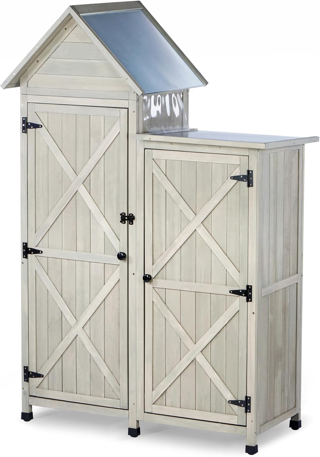 Outdoor Storage Cabinet|Waterproof Metal Roof & Wooden Vertical Design, Tall Garden Tool Shed with Multiple Shelves for Patio, Backyard, Lawn, Yard,Outdoor Storage shed