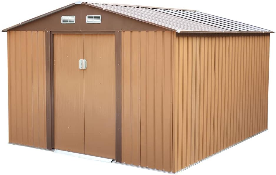 9.1 * 10.5Ft Galvanized Steel Storage Shed with 4 Vents and Metal Floor for Bike Storage/Firewood Storage/Pet Kennel
