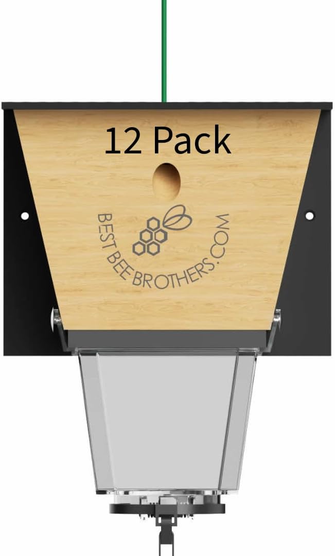 Best Bee Brothers Ultimate Pro Carpenter Bee Trap for Outside with Extra-Large, Clear External Bee Vault & Spring-Loaded Door, 4.2” D x 5.8” W x 7.5” H (12 Pack)