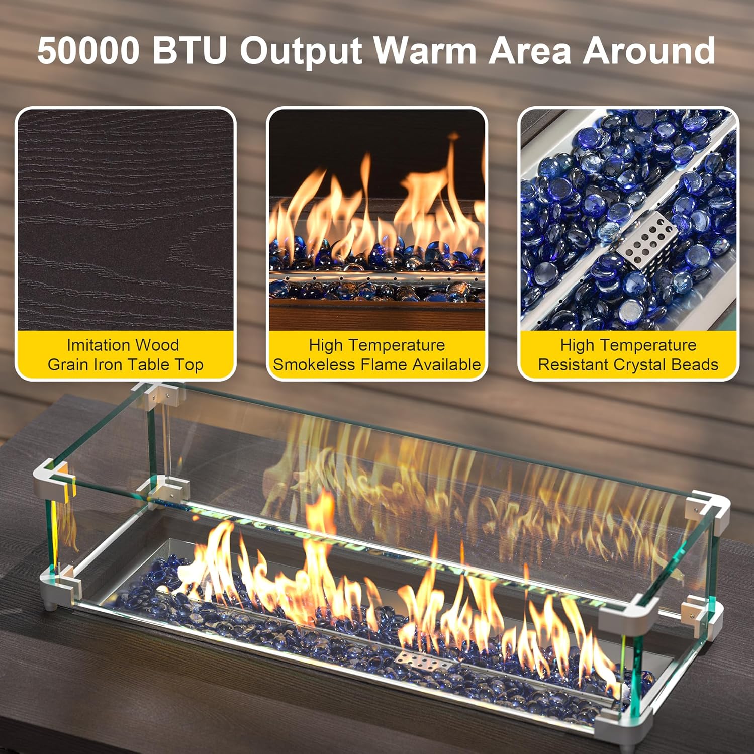 Fire Pit Table 42 Inch Outdoor Propane Gas Fire Pit for Outside 50,000 BTU Auto-Ignition Gas Firepit Outdoor Rattan Table