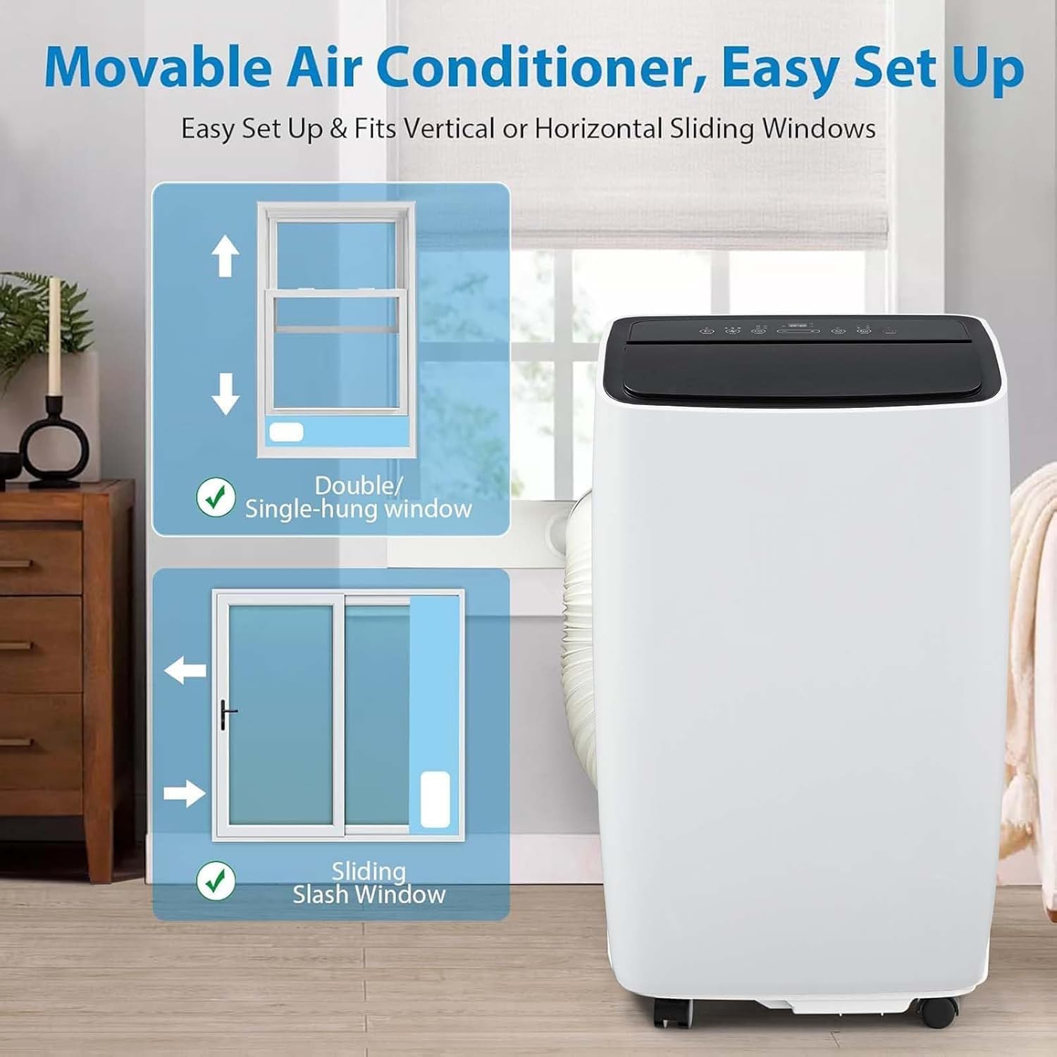 12,000 BTU Portable Air Conditioner,Cools Up to 550 Sq.Ft,Low Noise Smart Portable AC,Air Conditioner With Remote Control,Fits for Large Room, Office, Garage