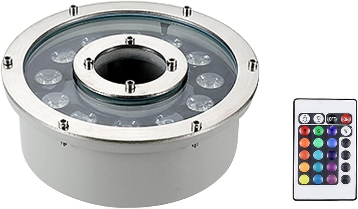 Submersible LED Fountain Light - 12V/24V Pond Spotlight, LED Ring Fountain Lights, RGB Underwater Light, IP68 Waterproof Color Changing Landscape Lights(24W(12V))