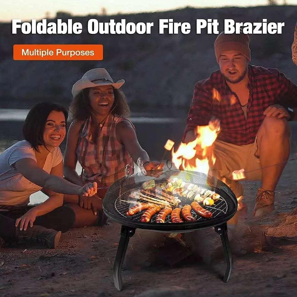 Wood Burning Steel Grill Fire Pit Bowl with Mesh Fire Pit Outdoor Fireplace