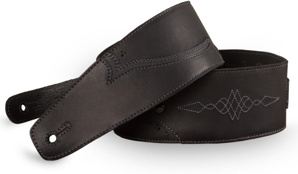 Anthology Gear Walk the Line Vintage Full Grain Leather Guitar Strap - For Electric, Acoustic, and Bass Guitars Carbon Black Color