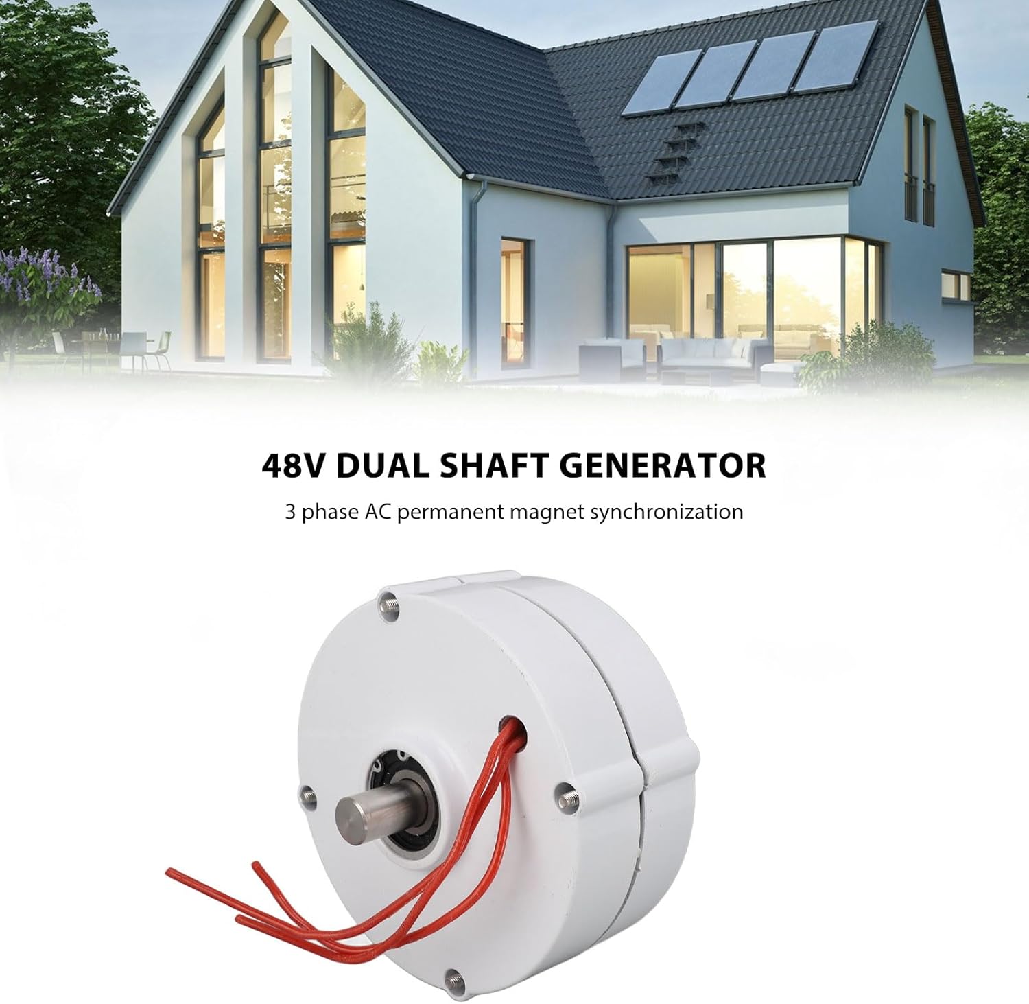 Fockety 3 Phase Generator, Double Shaft 48V Permanent Magnet Electric Motor Compact Design High Efficiency for Vertical or Horizontal Wind Turbines (200W), Focketydm6bfu8wih-12