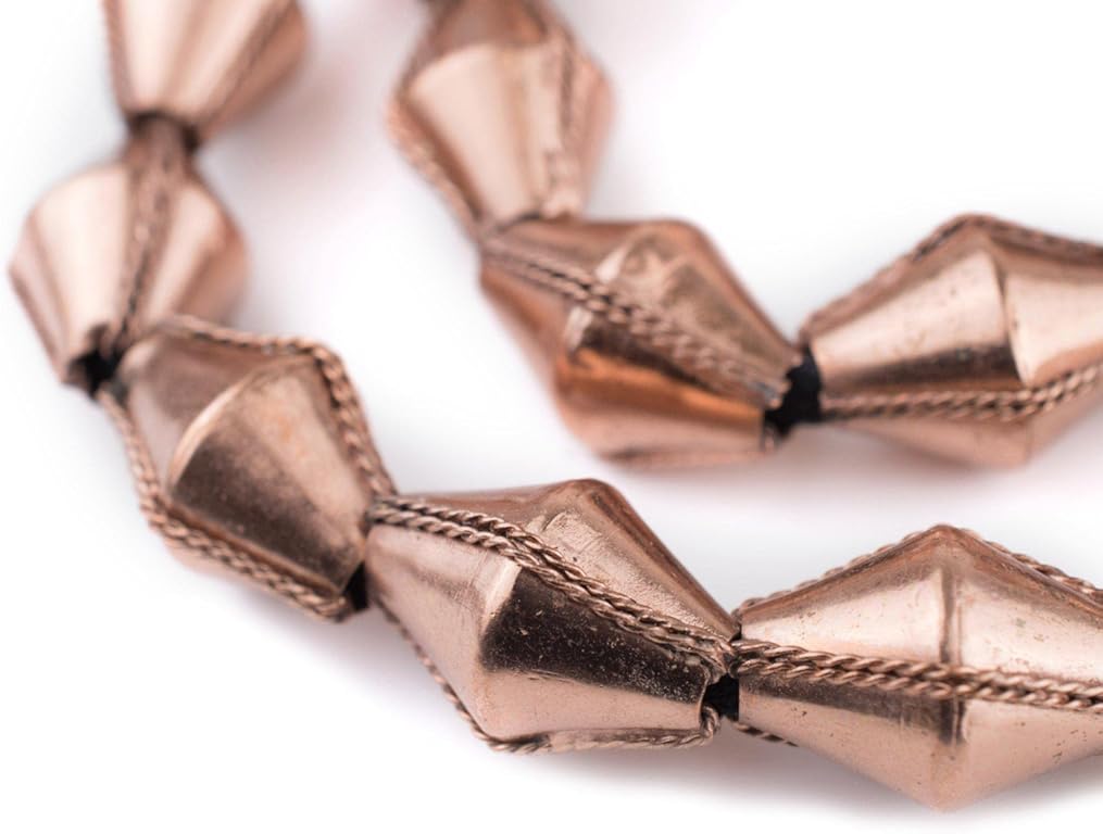 The Bead Chest Jumbo Ethiopian Wired Copper Bicone Beads 28x20mm African Large Hole 24 Inch Strand Handmade