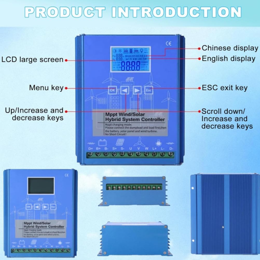 220V, 6000W Wind Turbine Charge Controller 12V 24V 48V 220V Household Lighting Equipment Automatic Controller with LCD Display and Dump Load for Lithium Battery