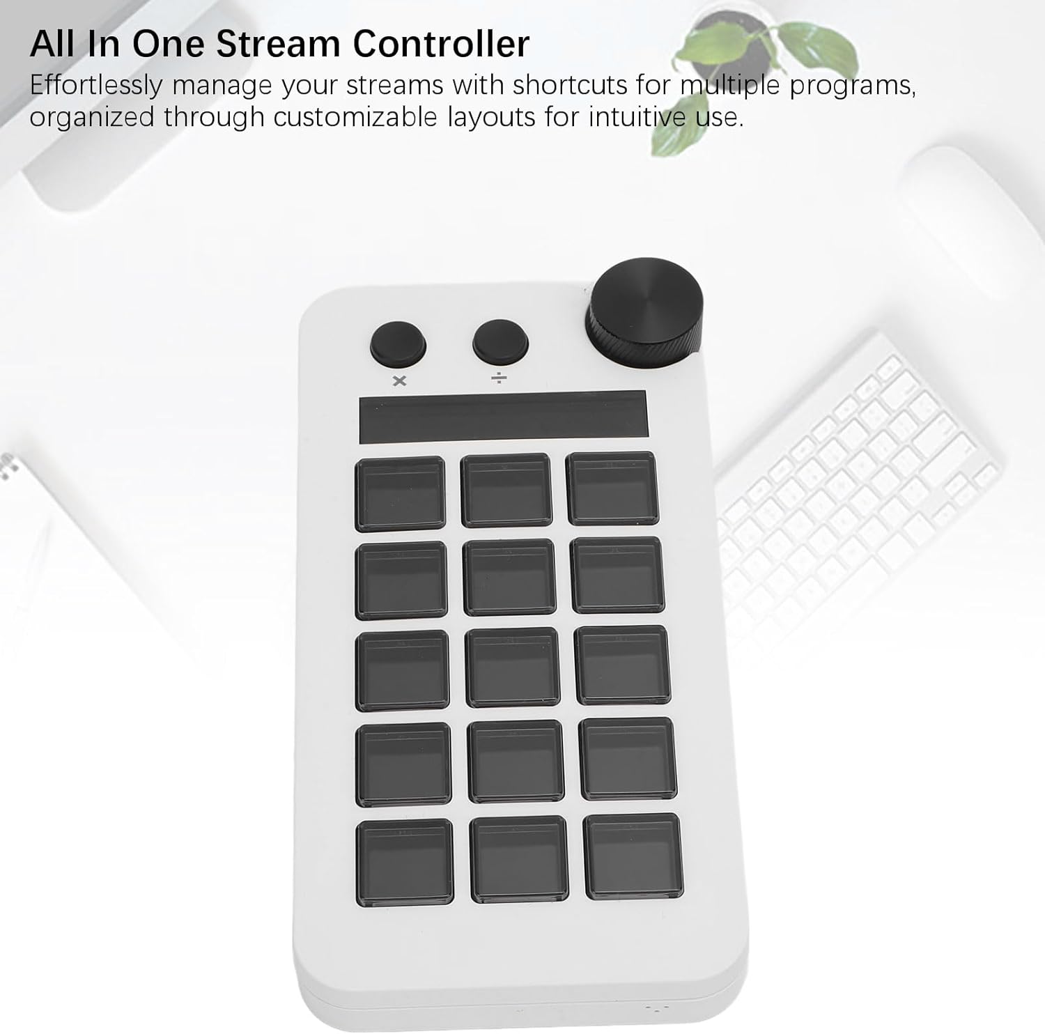 15 Macro Keys Stream Controller with Knob, Customizable Visual Keyboard, Effortlessly Manage Streams Shortcuts for Multiple Programs, Compatible with PC OBS Software (White)