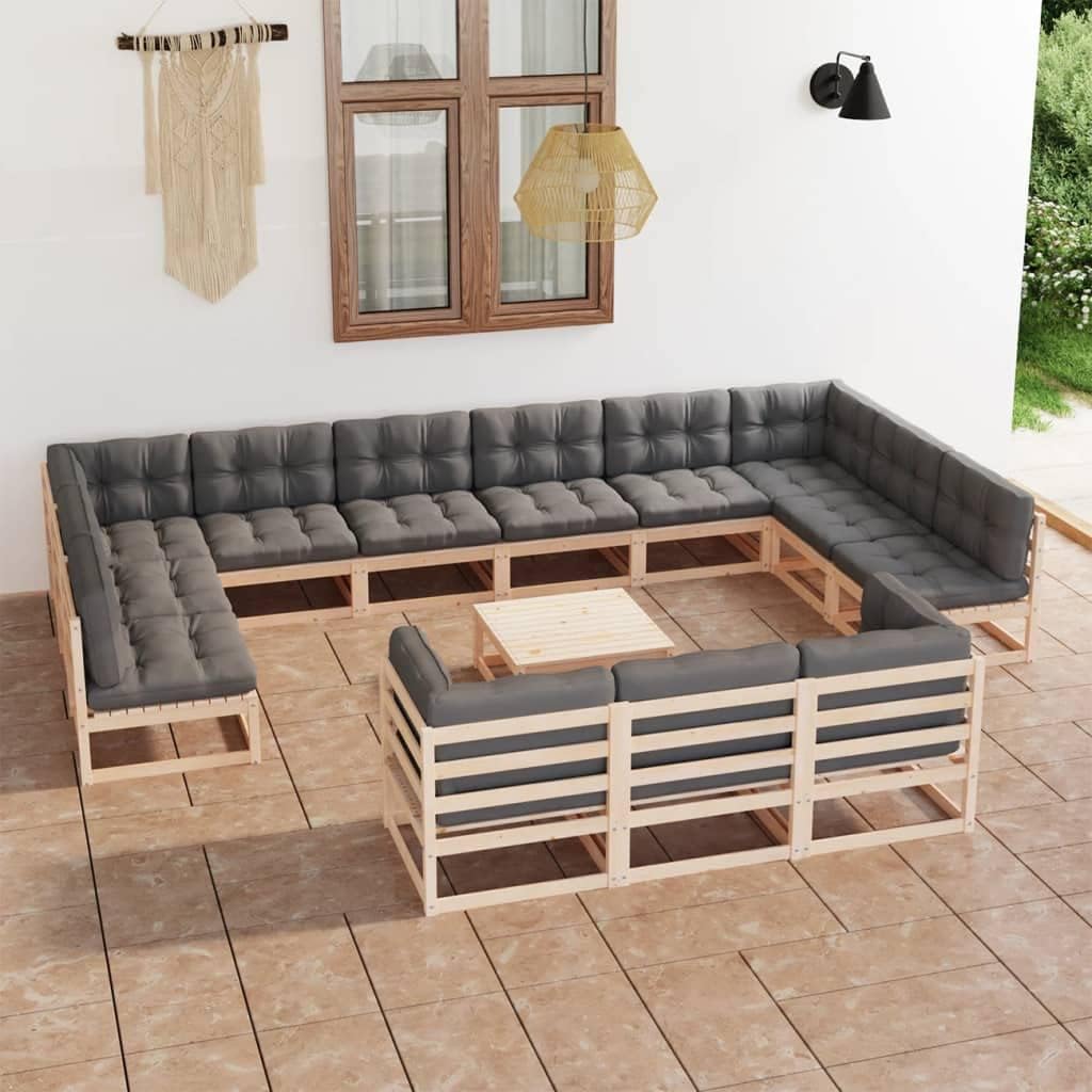 14 Piece Patio Lounge Set with Cushions Solid Wood Pine,Rustic Pinewood Patio Lounge Set: Relax, Unwind, Entertain Patio Furniture Sets, Outdoor Furniture Sets