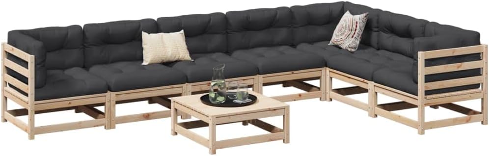 8-Piece Patio Sofa Set, Cream Solid Pine Wood, Oxford Fabric, PP Cotton Cushions, Modular Outdoor Furniture for Garden, Terrace, Seating 7 People