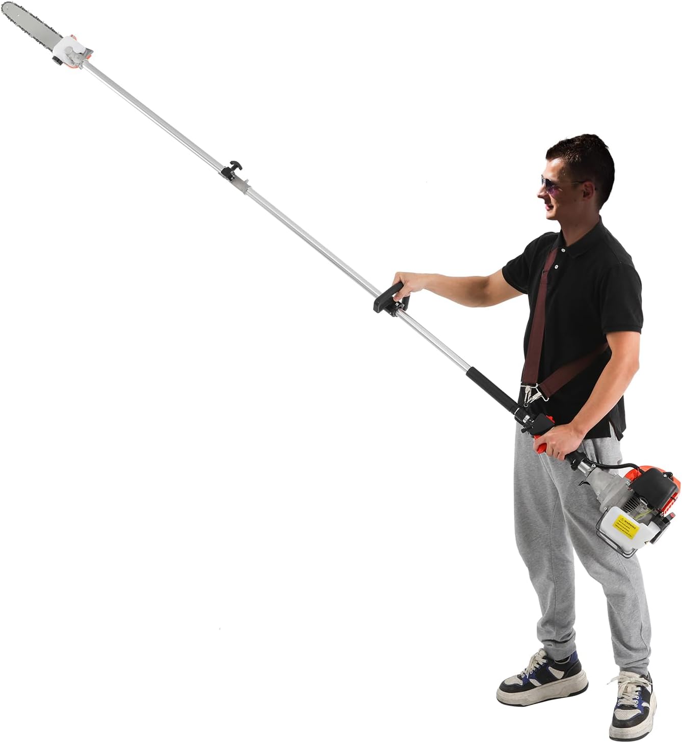 Gas Powered Pole Saw, 52CC 2 Stroke Tree Trimmer Pruning Chainsaw Long Extension Garden Branch Cutter for Tree Trimming Branch Cutting Shoulder Strap