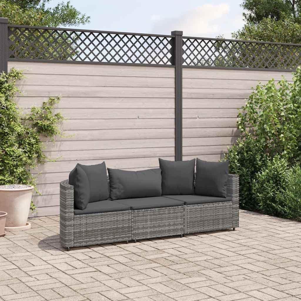 Patio Set 3 Piece Patio Sofa Set with Cushions Gray Poly Rattan