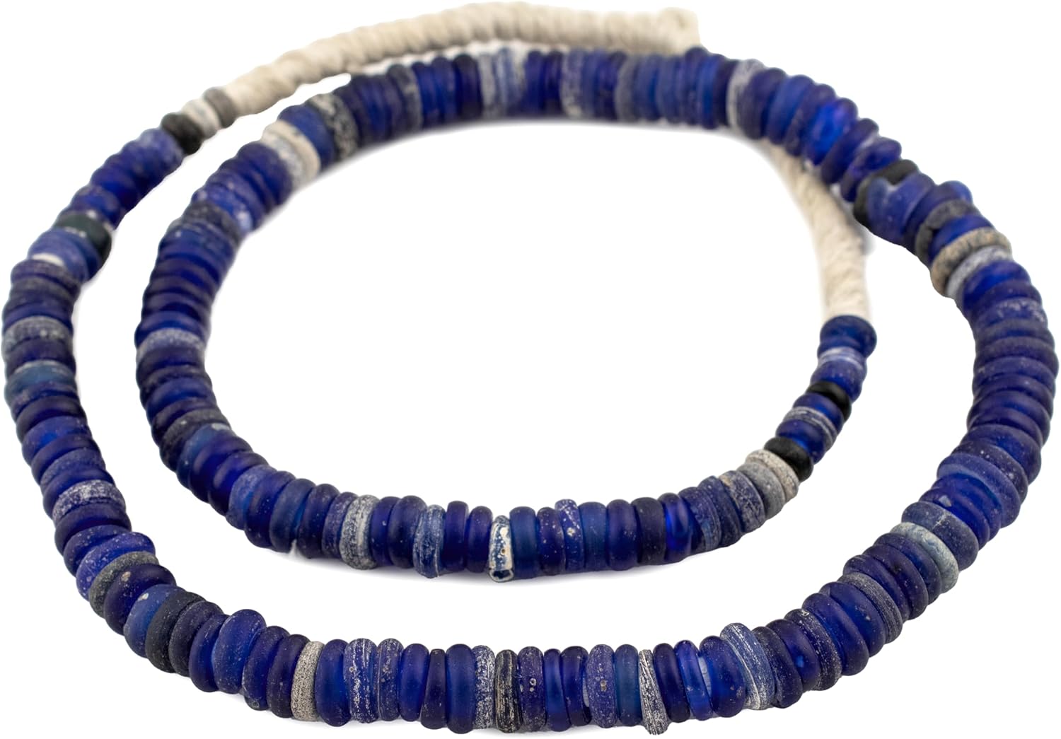 The Bead Chest Blue Old Annular Wound Dogon Beads 11mm Ghana African Disk Glass Large Hole 25-30 Inch Strand Handmade