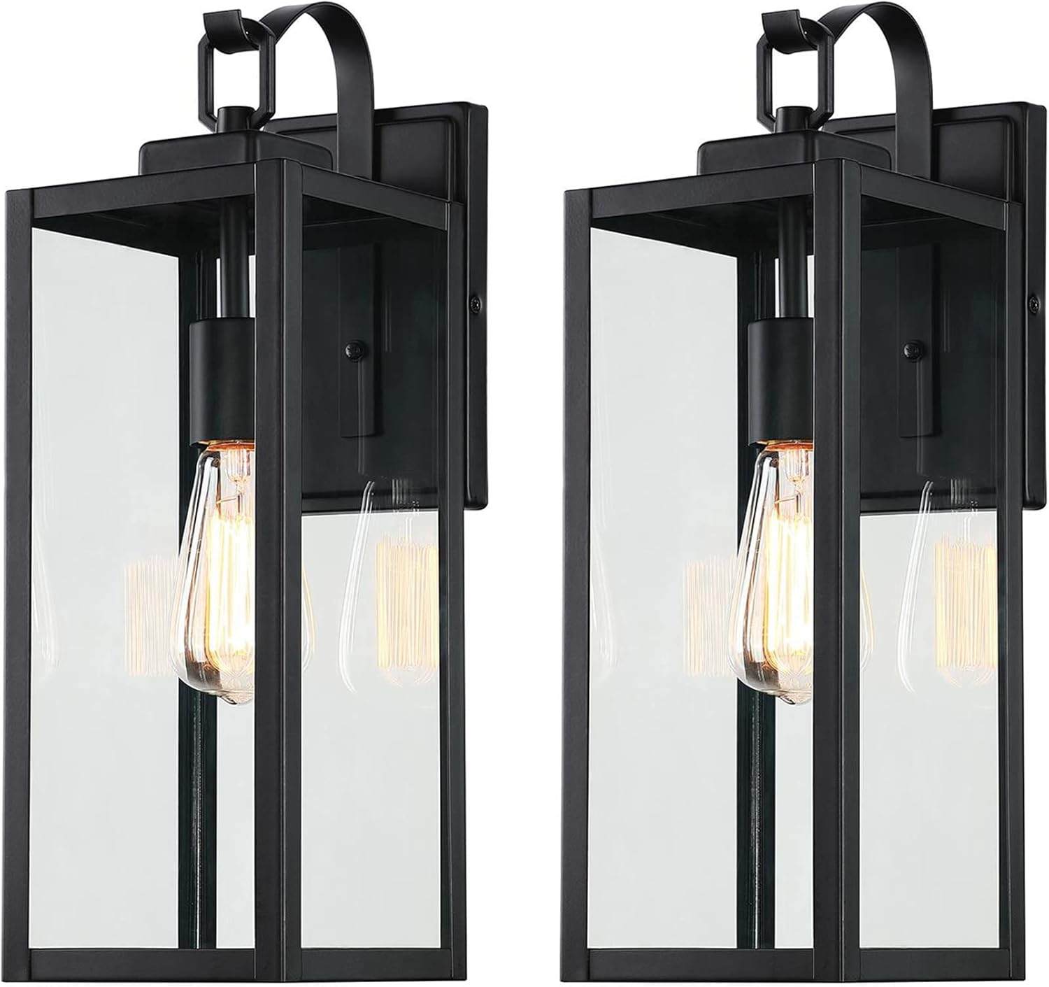 Pia Ricco Large Size Outdoor Wall Lights, 2 Pack 18 Inch Matte Black Exterior Light Fixture with Clear Glass Shade, Waterproof Front Porch Lighting, Modern Sconce Lantern for House, Garage, ETL Listed