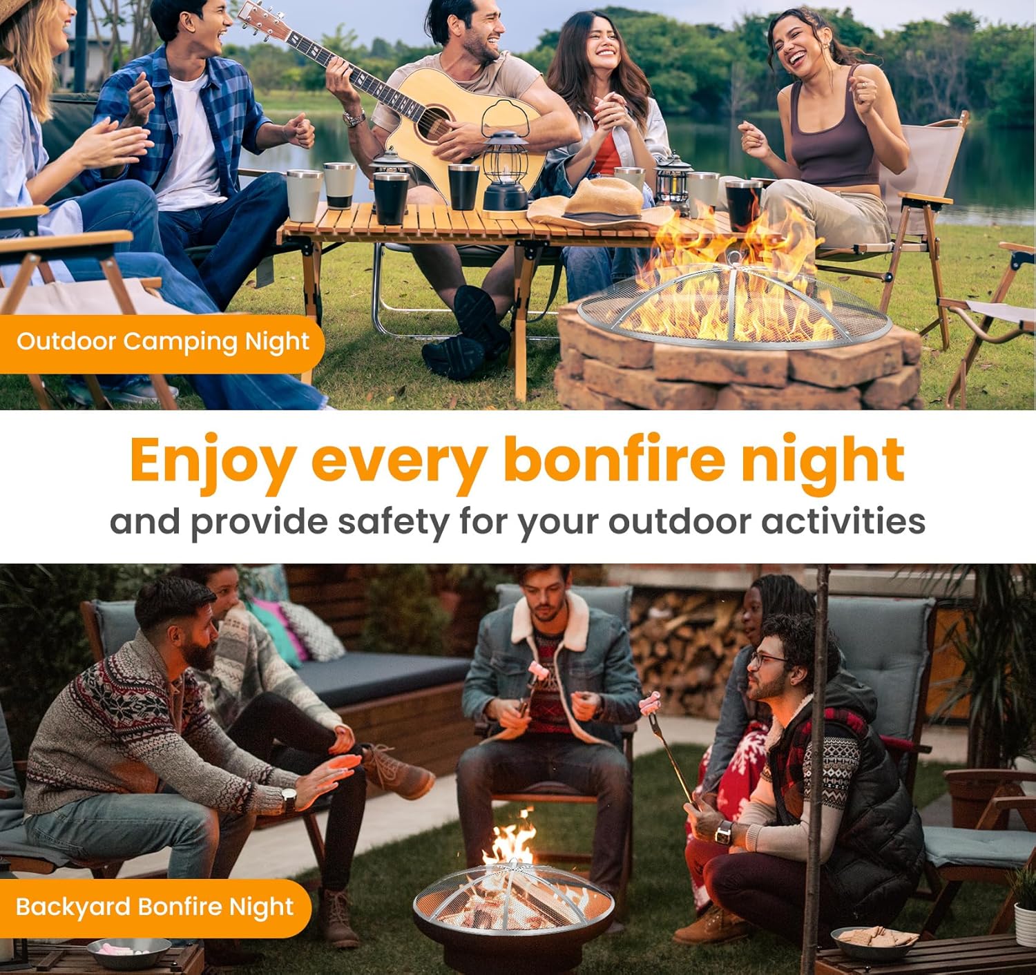 Fire Pit Spark Screen 40 Inch Round, Heavy Duty Stainless Steel Outdoor Fire Pit Screen Cover with Foldable Hook & Marshmallow Sticks, Mesh Spark Protector for Backyard, Camping, Beach