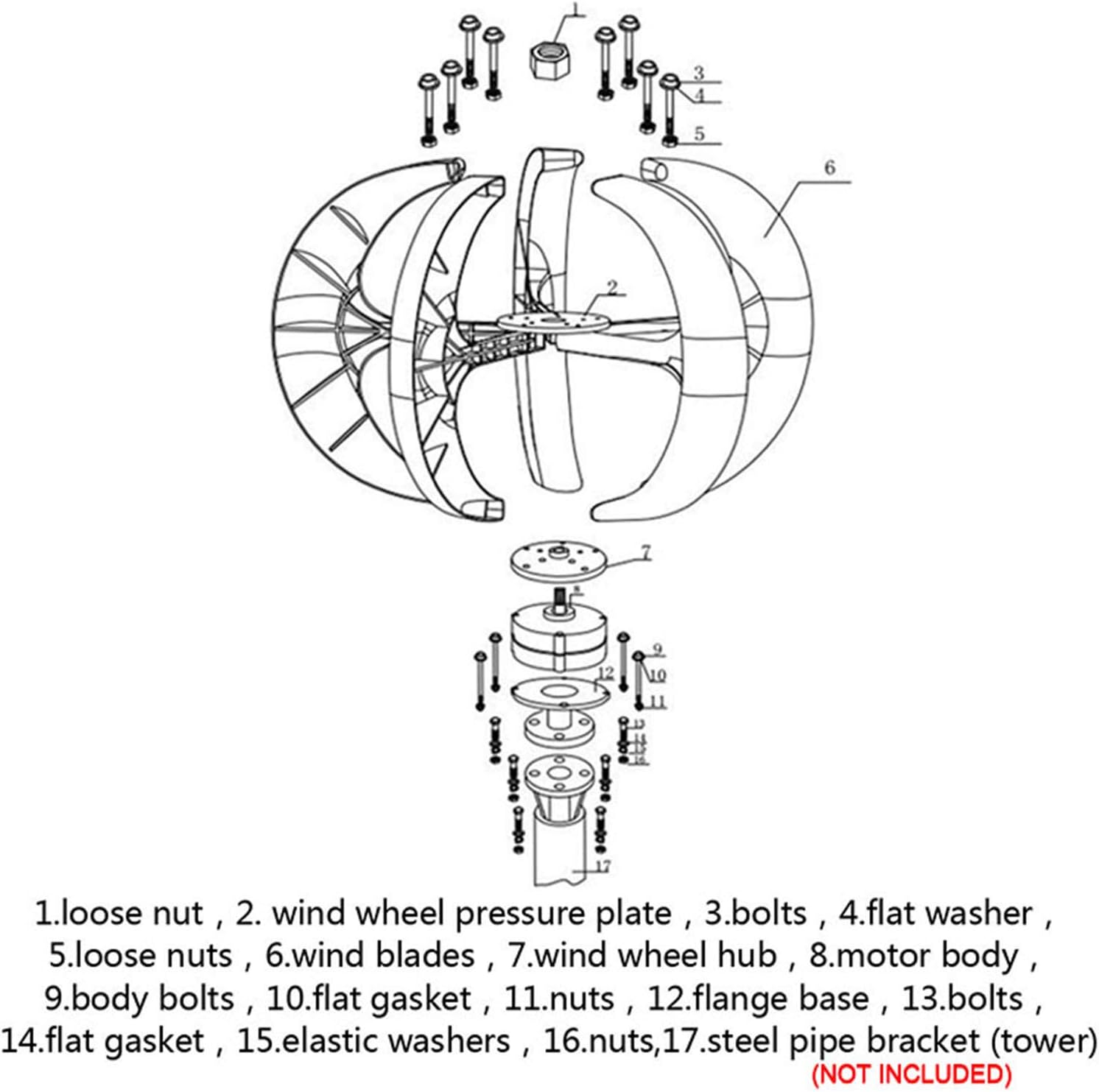 8000W Vertical Axis Wind Generator, 12V 24V 5 Blades with Controller Lantern Wind Turbine Generator,for Home Yacht Farm,12v
