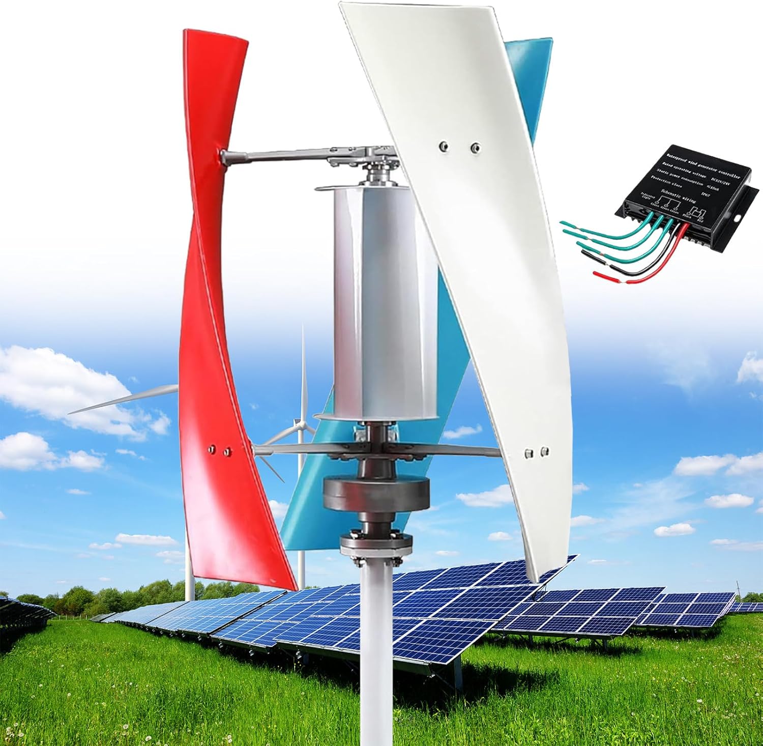 14000W Wind Turbine Generator Kit, 12V/24V/48V/110V/220V Helix Wind Power Turbine Generator Kit, 3 Blade Wind Generator Kit with Charge Controller for Marine RV Home Industrial,Color-12V