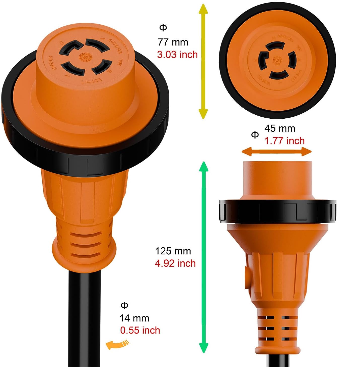 Nema L14-30P Waterproof RV 30Amp Power Inlet Box and L14-30P Extension Cable 25FT, ETL Listed 30A Generator Power Inlet, Outdoor use L14-30 30A 125V 3750W Inlet Box with LED Light AC0068