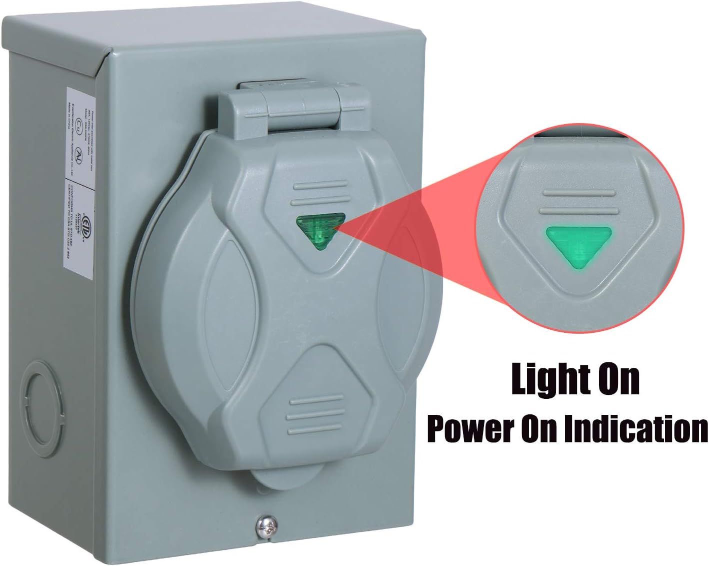 Genenic 30 Amp Generator Power Inlet Box,NEMA L5-30P,Generators Up to 3750W Running Watts,125 Volt for Outdoor Receptacle,Weatherproof,with Indicator Light,ETL Listed