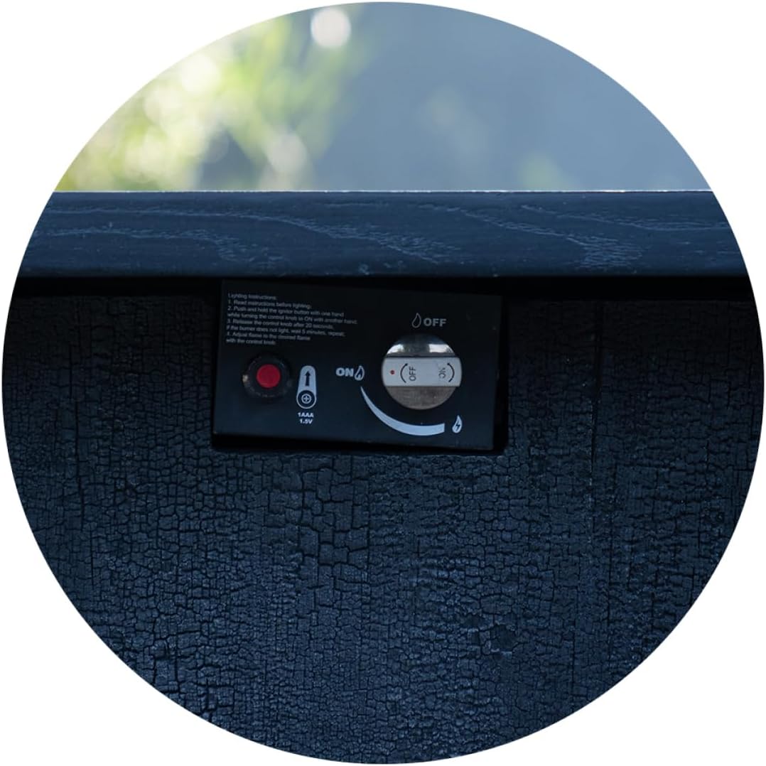 44-inch Square Propane Fire Pit Table, 50,000 BTU Outdoor Patio Heater with Charcoal Grain Texture & Table Cover, Black CSA Certified Gas Fire Pit for Garden