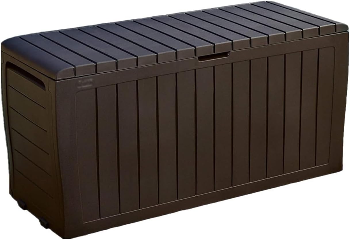 71 Gallon Resin Deck Box Large Outdoor Storage for Patio Furniture, Garden Tools, Pool Supplies, Weatherproof and UV Resistant, Lockable(Brown)