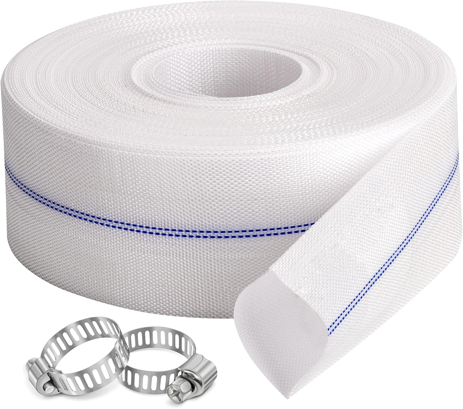 Pool Backwash Hose 4” × 100 ft Fiber Reinforced Discharge Hose General Purpose Flexible Lightweight Lay Flat Pump Drain Pipe Hose for Water Transfer (4in-100ft, Anti-abrasion)