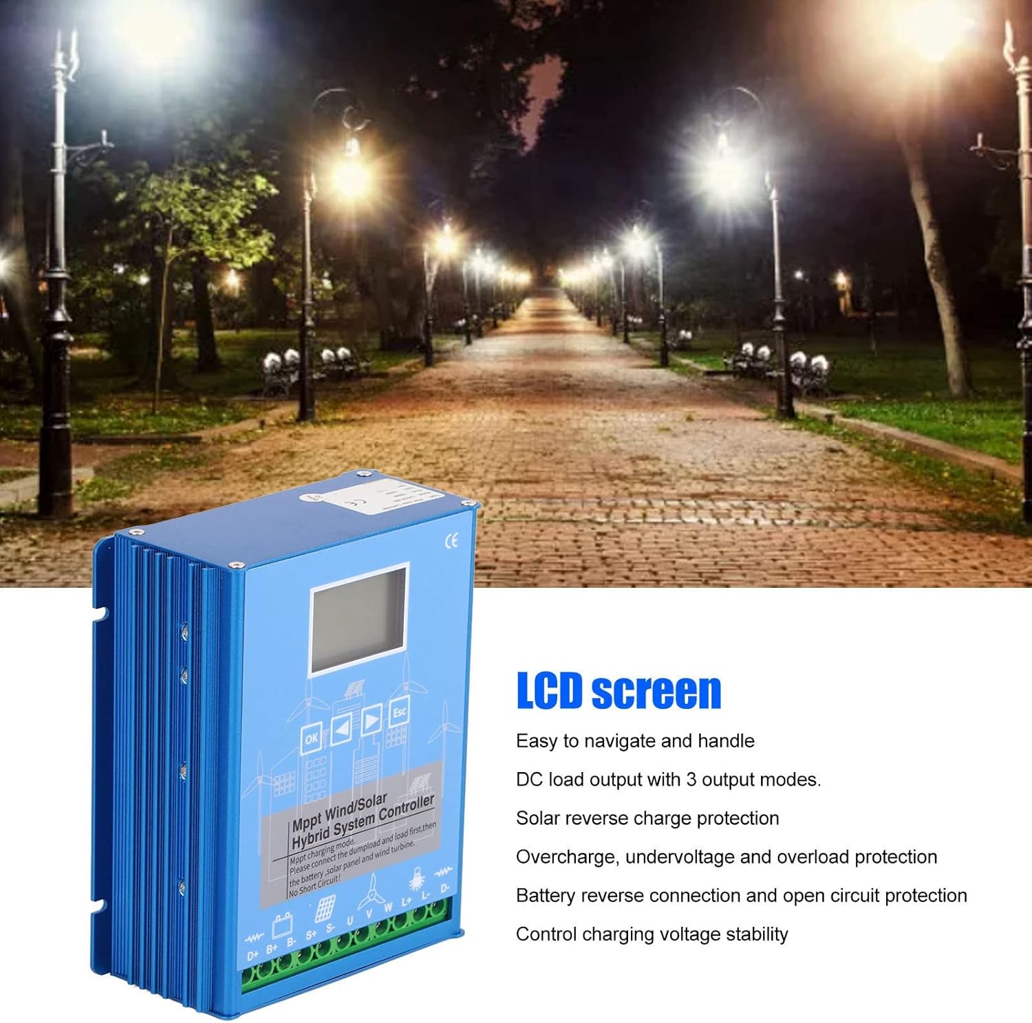 24V 48V MPPT Wind Solar Hybrid Controller, Aluminum Alloy, Universal LCD Energy Controller Wind 1000W Photovoltaic 1000W