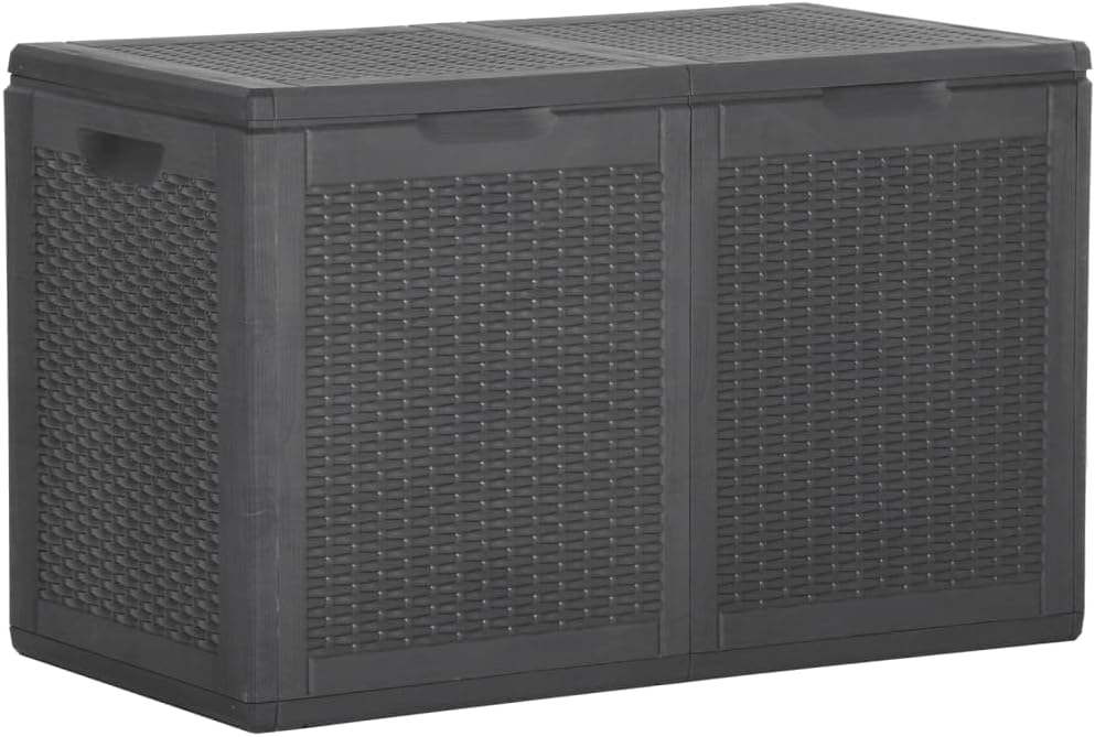 Patio Storage Boxes Patio Storage Box 47.6 gal Black PP Rattan,AllWeather Outdoor Storage Box with Wicker Design for Garden, Patio, and Terrace