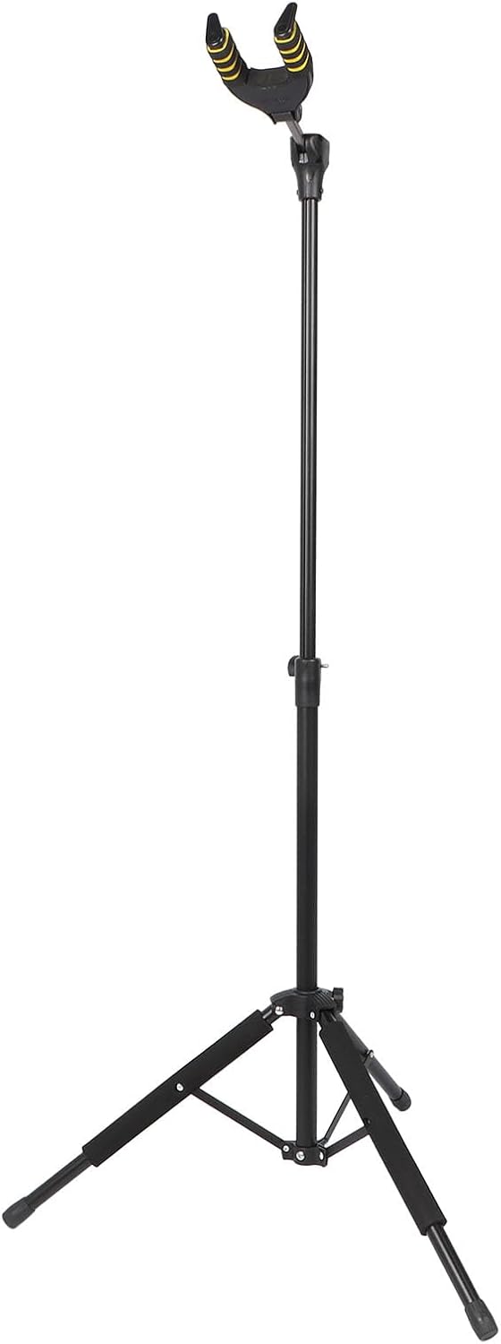 Adjustable Guitar Stand Foldable Tripod with Gravity Auto Lock for Acoustic Electric Bass Ukulele - Sturdy Metal Construction, Portable Design, Secure Instrument Support