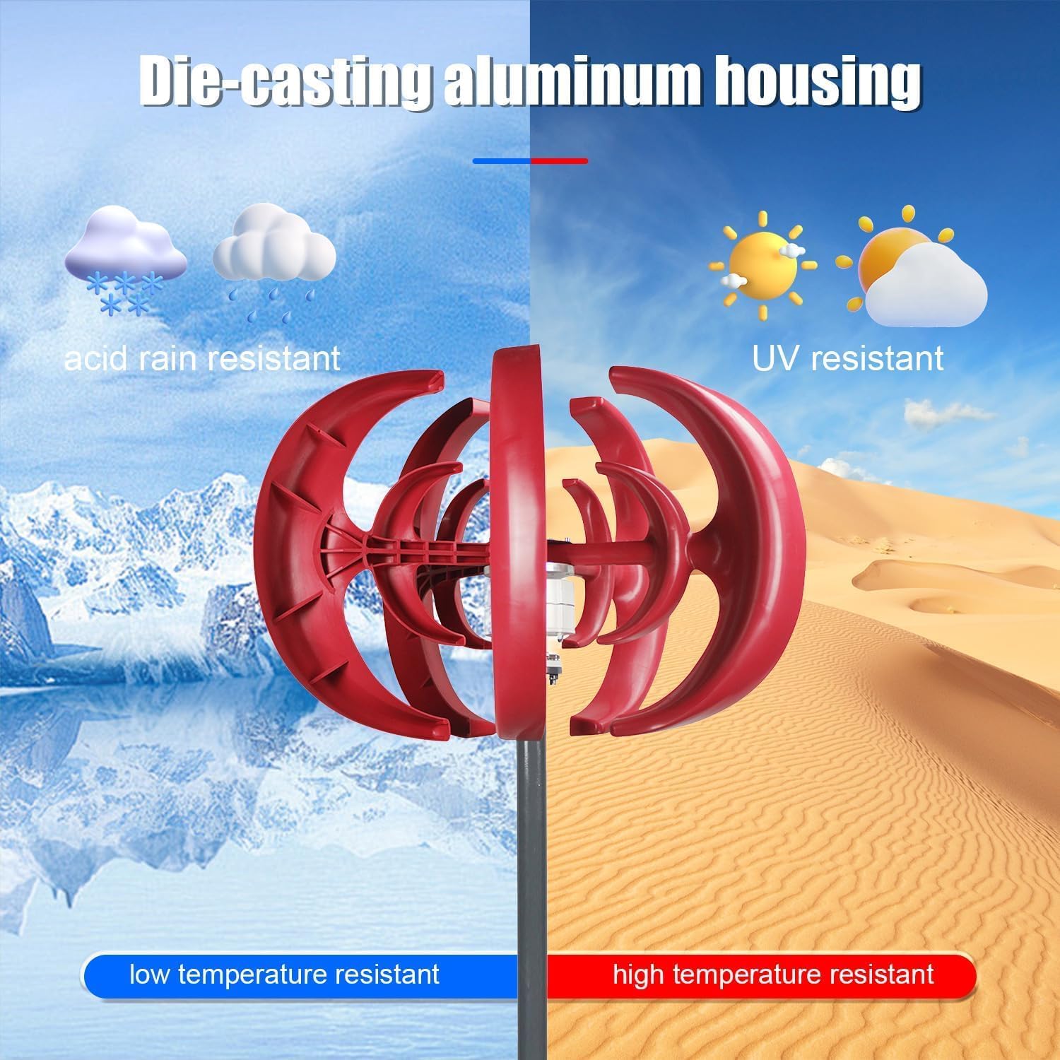 600W 5-Blade Vertical Axis Wind Turbine Generator Kit, DC12V Windmill Generator,Electromagnetic Power Production, Efficient Wind Energy Converter Red