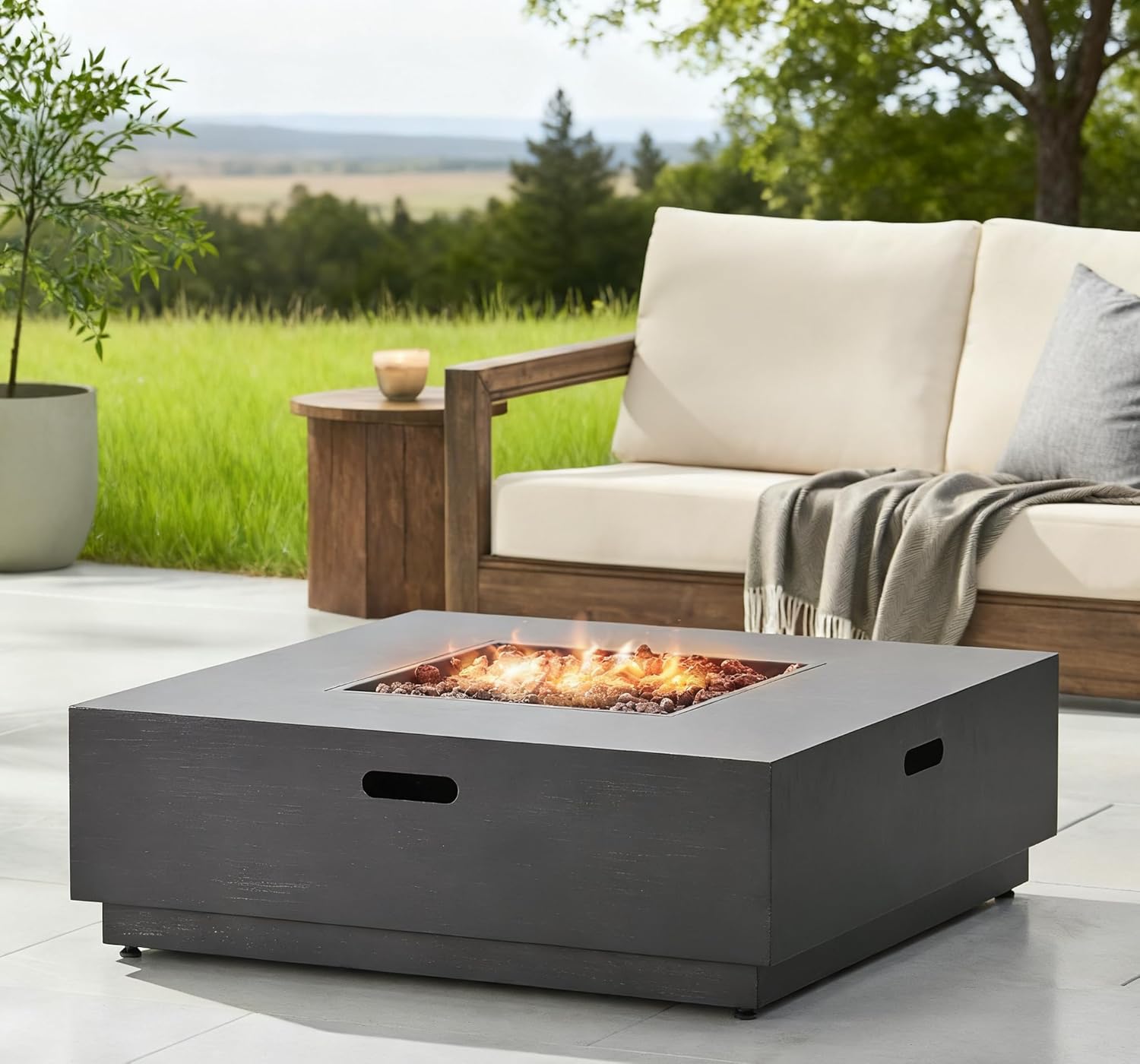 40 Inch Square Propane Fire Pit Table, Outdoor Brown and Gold Iron Fire Pit for Patio, Wellington Style Gas Fire Pits with Spacious 40