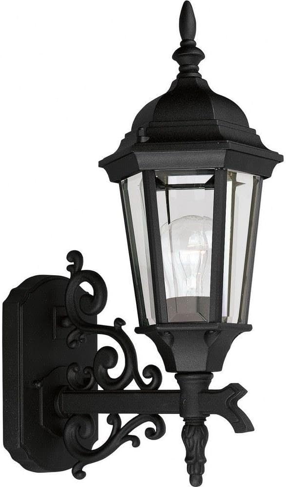 Welbourne Collection 1-Light Clear Beveled Glass Traditional Outdoor Small Wall Lantern Light Textured Black