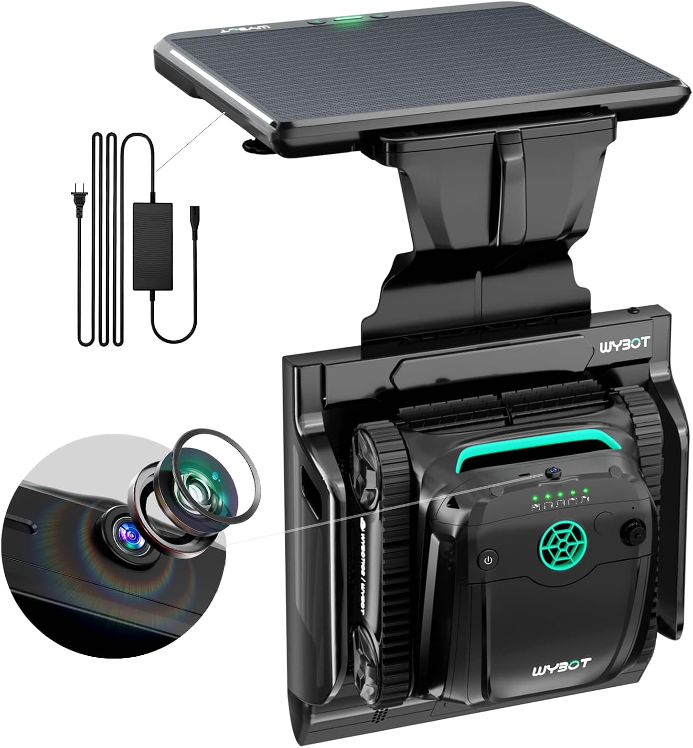 (2025 New) WYBOT S2 Solar Vision Robotic Pool Vacuum Cleaner, AI Vision, Smart Auto Docking, Dual Charging, Scheduled & Area Cleaning, 3D Adsorption for In-Ground Pools, Black&Green