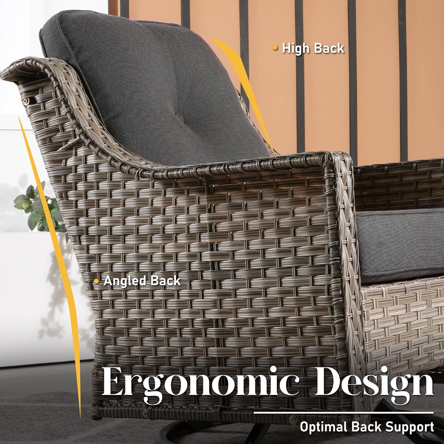 Patio Furniture Sets with Fire Pit Table,6 Pieces All Weather PE Wicker Conversation Sofa,Outdoor Furniture Grey Wicker Black Cushion