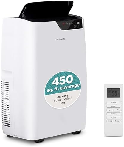 SereneLife Portable Air Conditioner 14000 BTU, 3-in-1 Compact Standing Air Conditioner for Room Up to 500 Sq. Ft., Touch Control Panel, High Efficiency CEER 7.22 and Auto Mode for Easy Operation