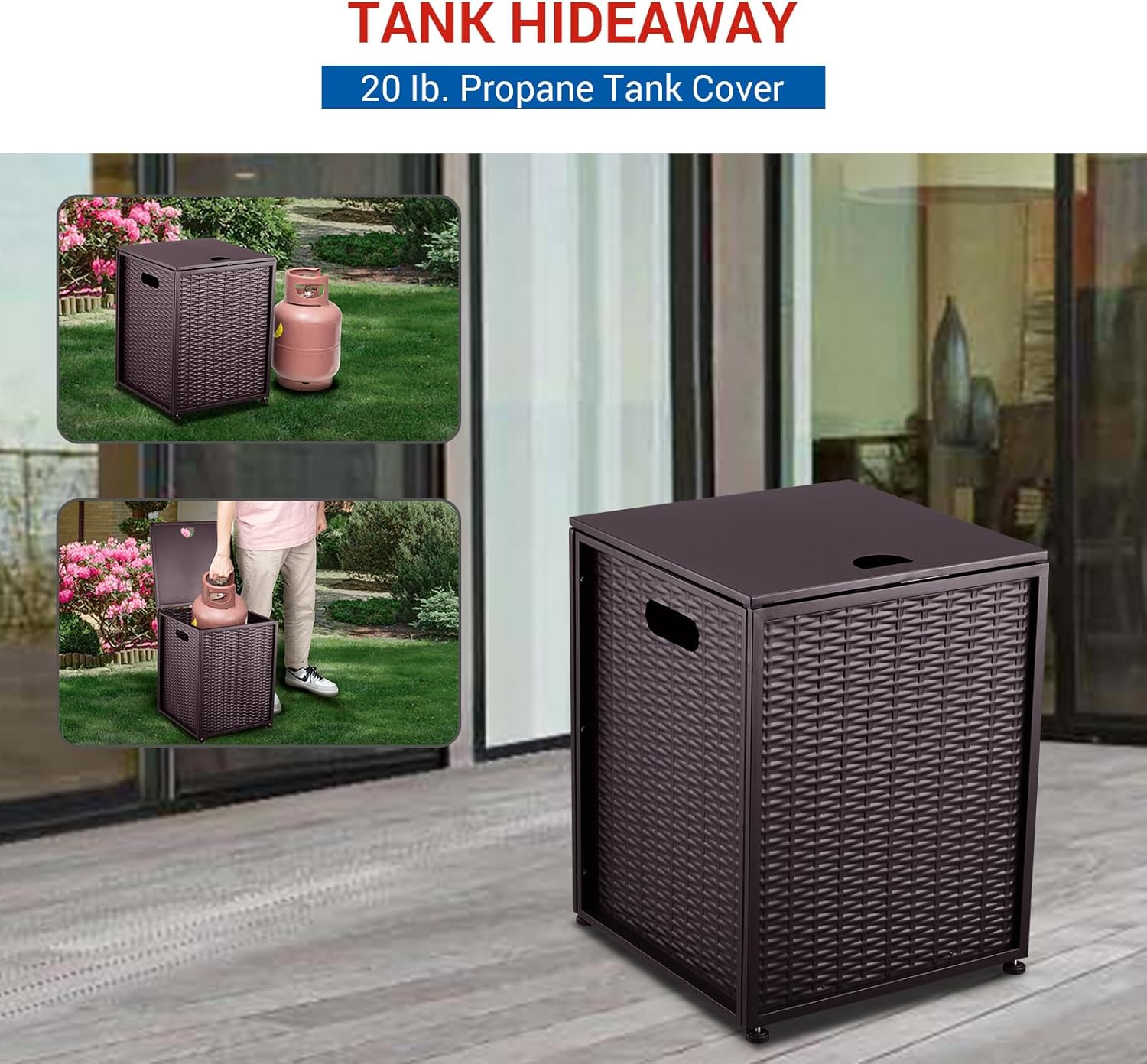 20 lbs Propane Tank Cover Table with Adjustable Wheels, Dual Function Outdoor Side Table for Patio, Garden, Yard Storage Gas Fire Pit Grill