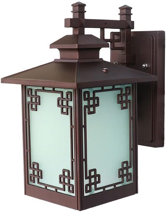 Chinese Style E27 Square Aluminum Wall Lamp Fixture, Industrial IP54 Waterproof Outdoor Wall Sconces, Vintage Brown Wall Lights, for Backyard Patio Villa Wall Lighting