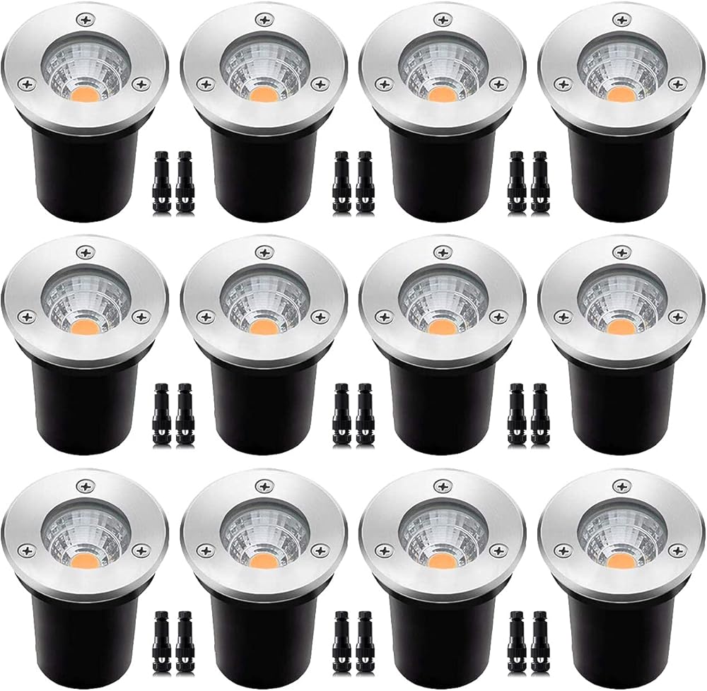 12 Pack 3W Low Voltage Led Landscape Lights,12V/24V AC/DC Well Lights,IP67 Waterproof In Ground Light and Landscape Lighting for Garden,Yard, Driveway, Deck, Step Up Light(Warm White 12 Pack)