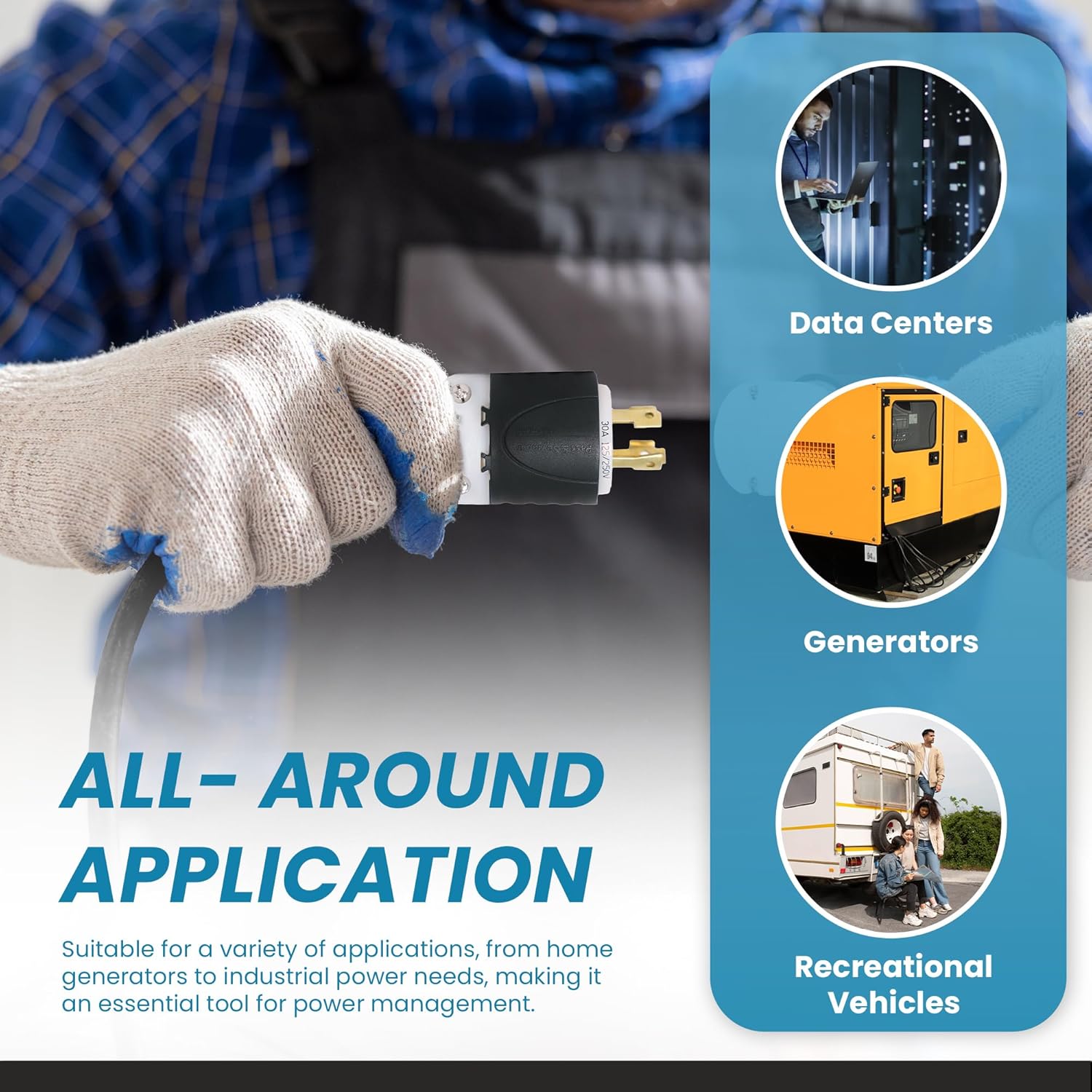 IronBox Electric - Heavy Duty NEMA L14-30P Plug - Rated 30A 125/250V - 4 Prong for 7500W Generators - Industrial Grade L14-30P Plug - UL Listed - Mounts onto 10/4 or 8/4 AWG Electrical Cable(10 Pack)