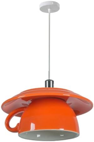 Modern Ceramic Coffee Cup Pendant Light - 5.7in Hanging Lamp for Kitchen Island, Bar, Counter, Hallway - Stylish Nordic Ceiling Lighting Fixture (Orange)