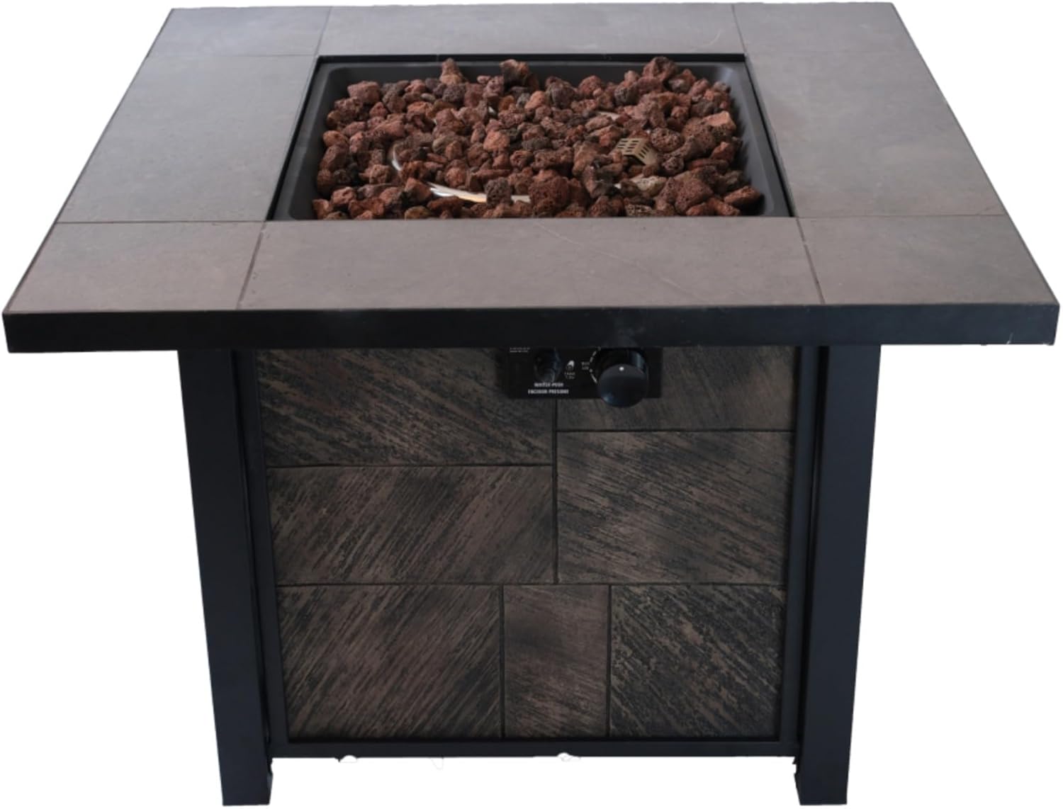 Outdoor Propane Fire Pit Table, Square Stonecrest Gas Fire Pit for Patio, Concrete 50,000 BTU Propane Fire Table with Lava Rocks, Waterproof Cover, Magnesium Oxide Wood Grain Finish