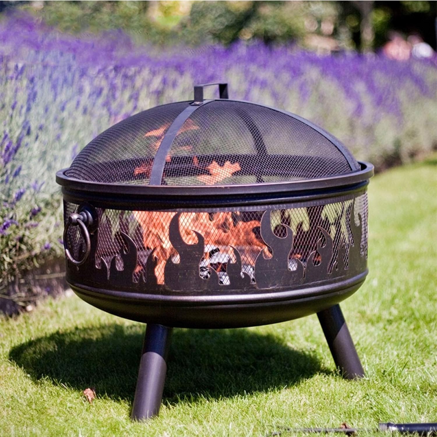 Garden Fire Pit,Outdoor Wood Burning Firebowl Fireplace with Poker Spark and Screen Retardant Mesh Lid for Backyard Camping