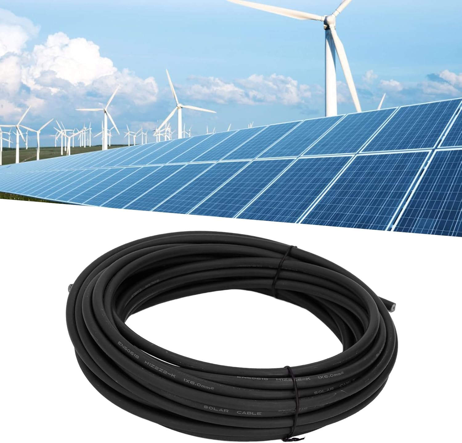 Solar PV Wire, 6 Photovoltaic Cable Solar Photovoltaic Cable Double Layer Insulation Tinned Copper, Solar and Wind Power Parts and Accessories (Black 50m/164ft)