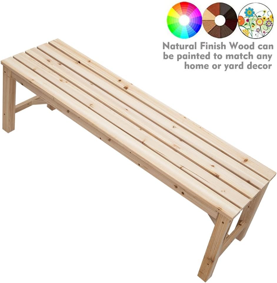 Outdoor Wood Bench Indoor Backless Porch Rustic Square Fir Log Solid Wood Fire Pit Bench for Patio Garden Deck and Backyard, 55