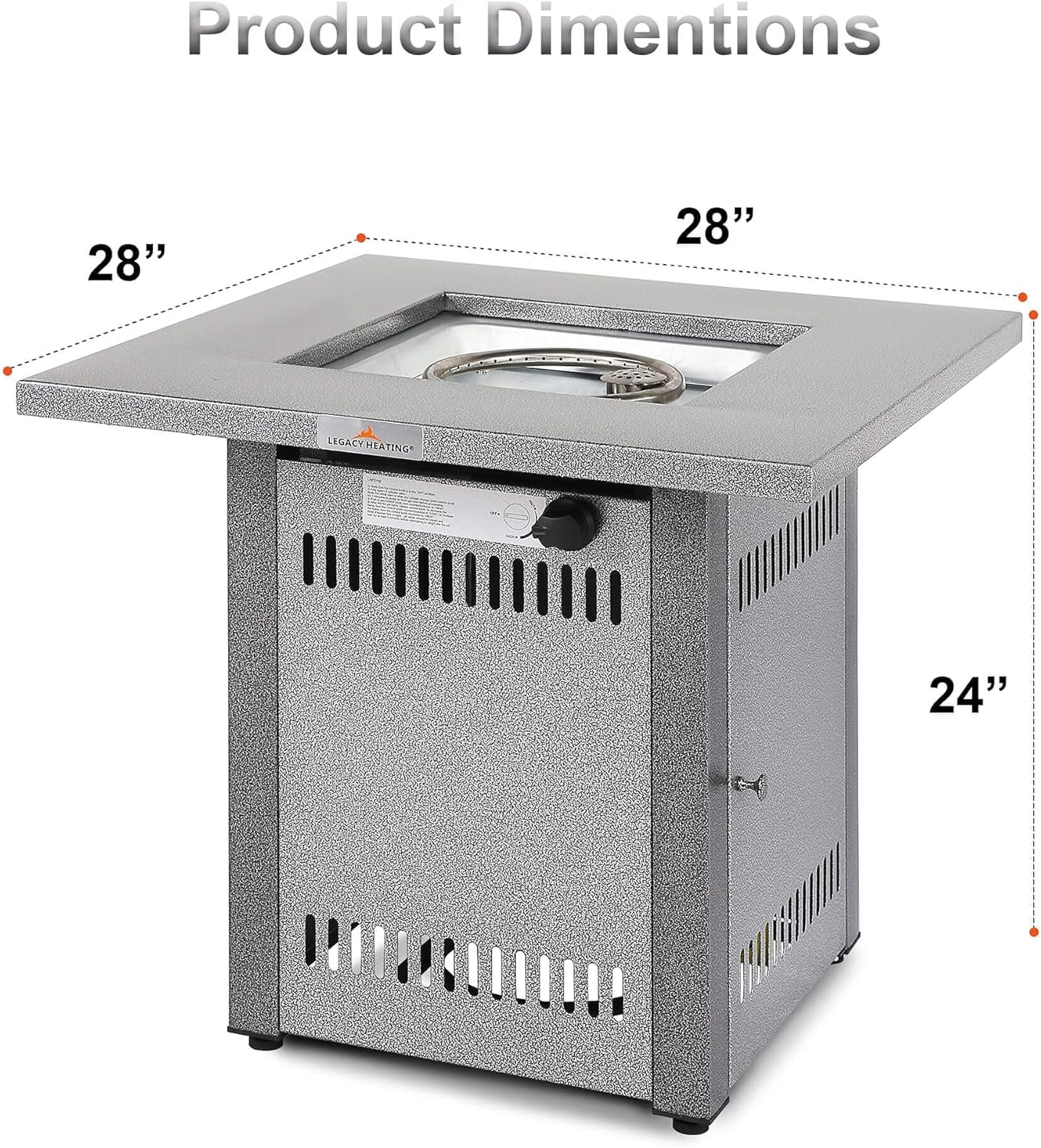 28 Inches 50,000 Btu Outdoor Propane Fire Pit Table with Lid Lava Rocks – 2-in-1 Silver Patio Heater Dining Table for Courtyard, Balcony, Deck