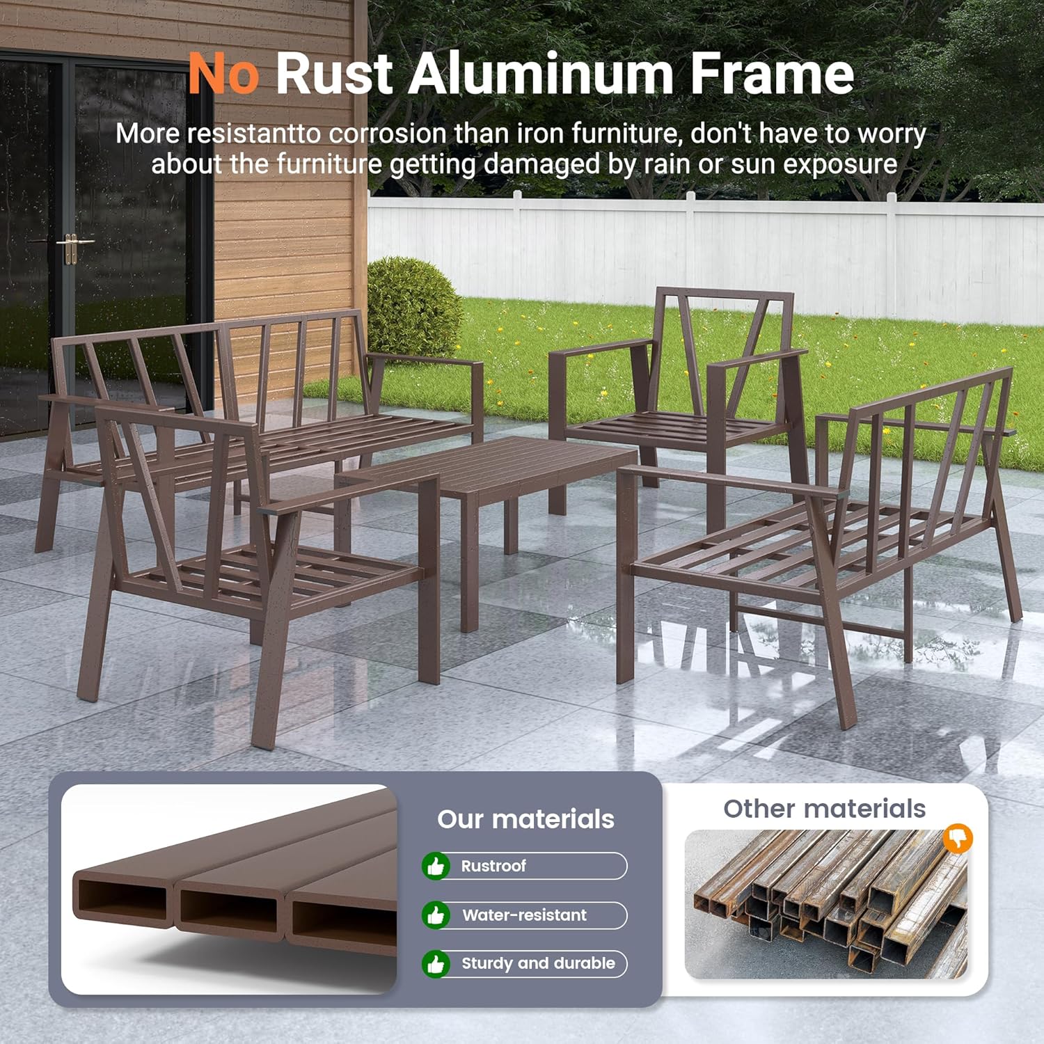 UDPATIO Patio Furniture Set with Fire Pit Table, 5-Seat Outdoor Aluminum Conversation Set, Modern Patio Sectional Furniture for Porch, Deck, Backyard, Navy