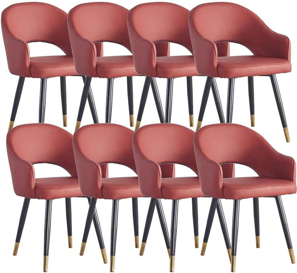 AYARNA Modern Accent Dining Chairs Set of 8 Wear Resistant Leather Kitchen Arm Chairs Carbon Steel Legs Office Lounge Chair(Red)