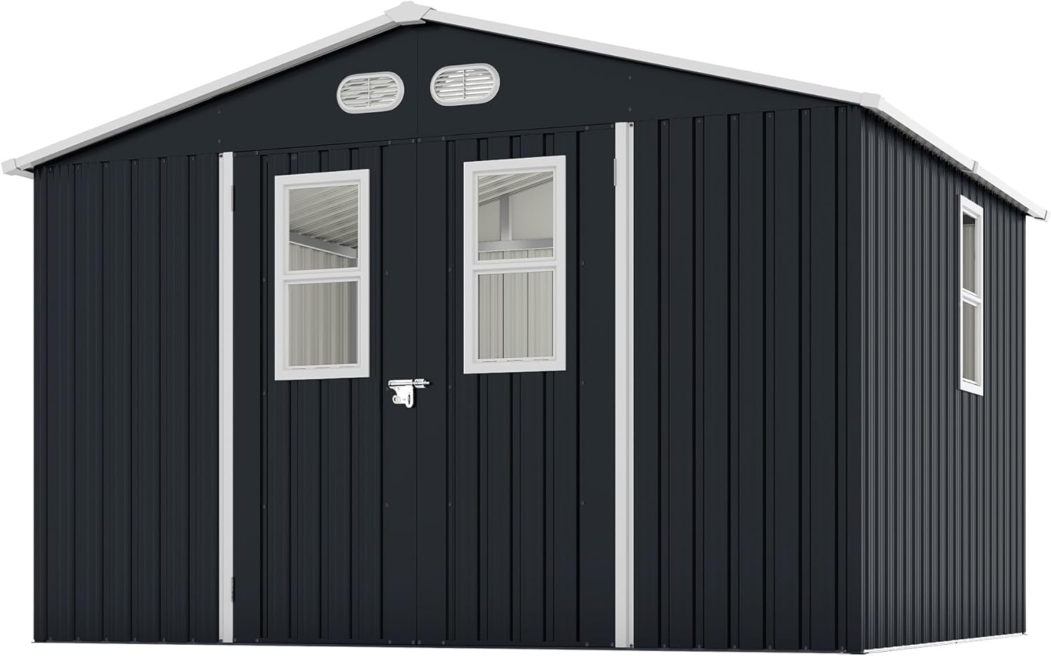 Durable Outdoor Storage Shed with Protective Film, Daylight Windows, Lockable Doors - Ideal Gift, Two Color Options(Dark Gray,8x10)