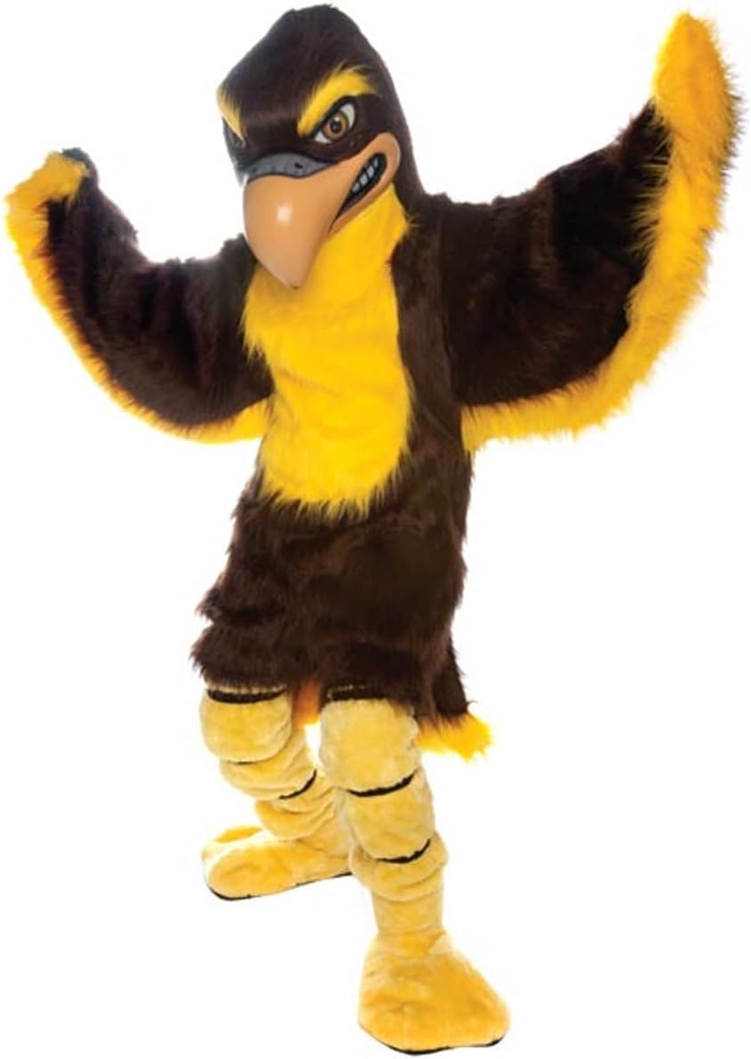 TCDesignerProducts Fierce Falcon Mascot Costume Brown and Gold, School Spirit Sports Fan Gear, Football Cheerleader Accessories, Homecoming